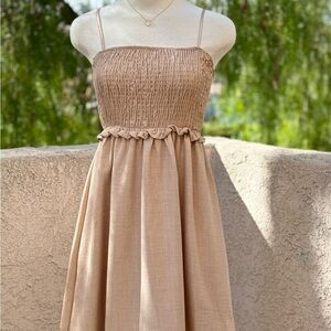 Elegant Beige Smocked Dress